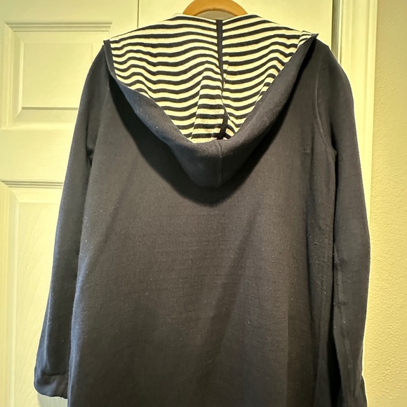 Chico's Navy/White Striped Reversible hooded long cardigan - Picture 2 of 3